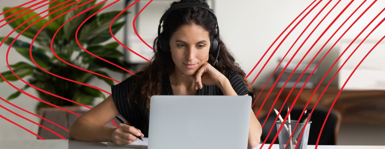 woman studying at laptop