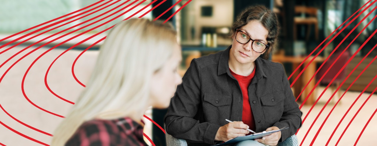 mental health professional talking to patient